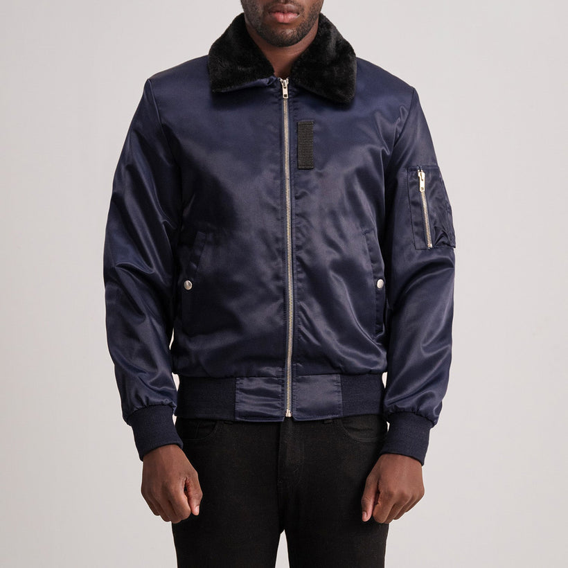 Clyde B-15 Bleu Blouson Bomber en Cuir pour Homme