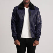 Clyde B-15 Blue Bomber Jacket - Vue de profil avec coupe de manche ergonomique