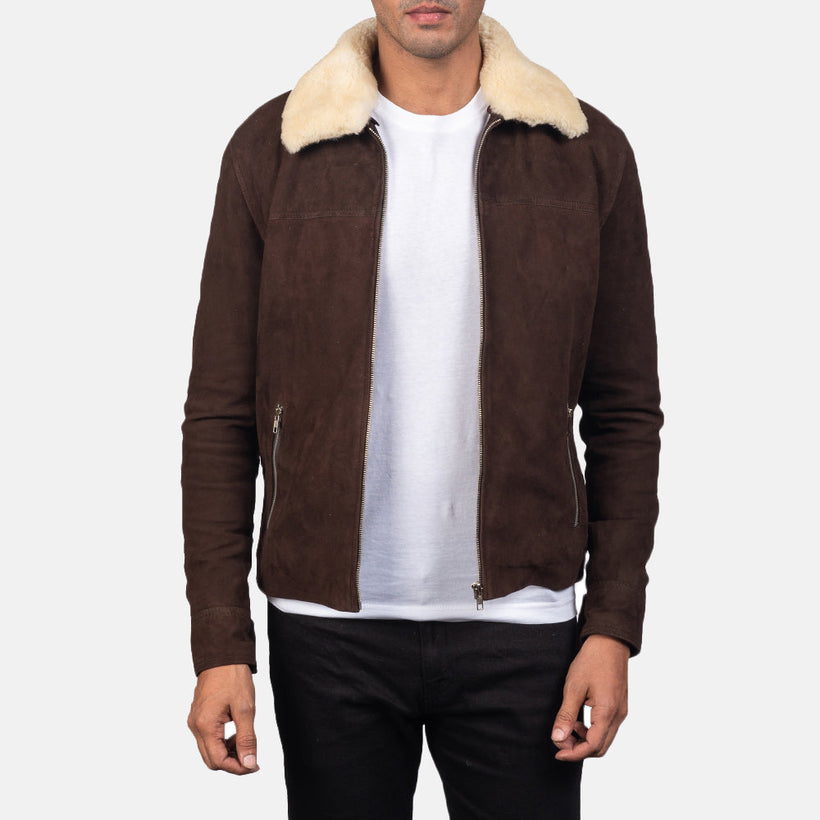 Coffner Marron Shearling Fur Veste en Cuir pour Homme