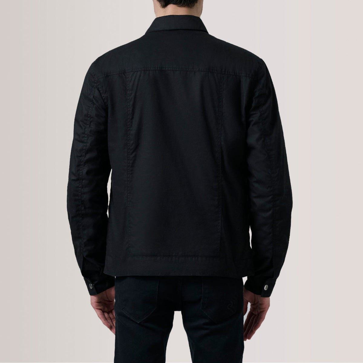 Vue détaillée of Classic Collar &amp; Snap Button Hardware on Colberto Noir Waxed Canvas Trucker Veste en Cuir pour Homme For Men