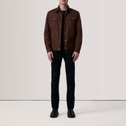 Brown Waxed Cotton Canvas Leather Jacket - Vue de dos avec coupe ajustée aux épaules &amp; ourlet soigné