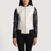 
Cole Silver Blouson Bombardier en Cuir pour Femme in Silver & Black Sheepskin Leather - Vue de face & silhouette ajustée | Acheter en ligne