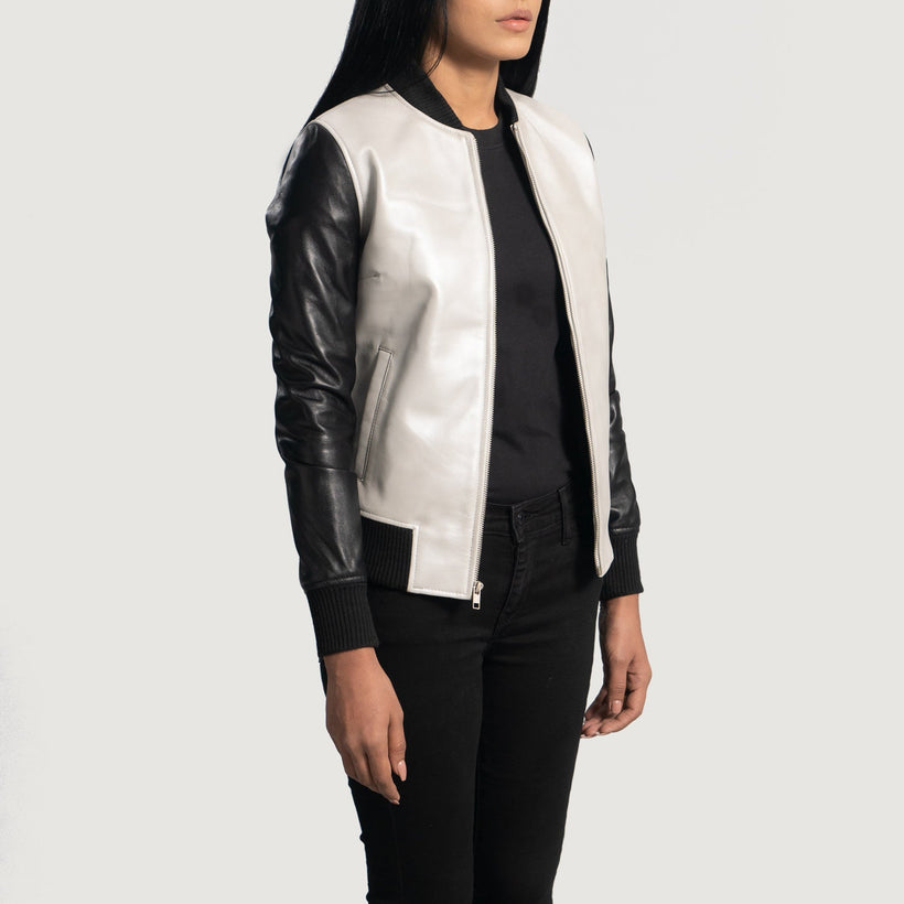 Cole Silver Blouson Bomber en Cuir pour Femme