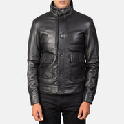 Norman Black Hooded Bomber Leather Puffer Jacket - Vue de profil avec coupe de manche ergonomique