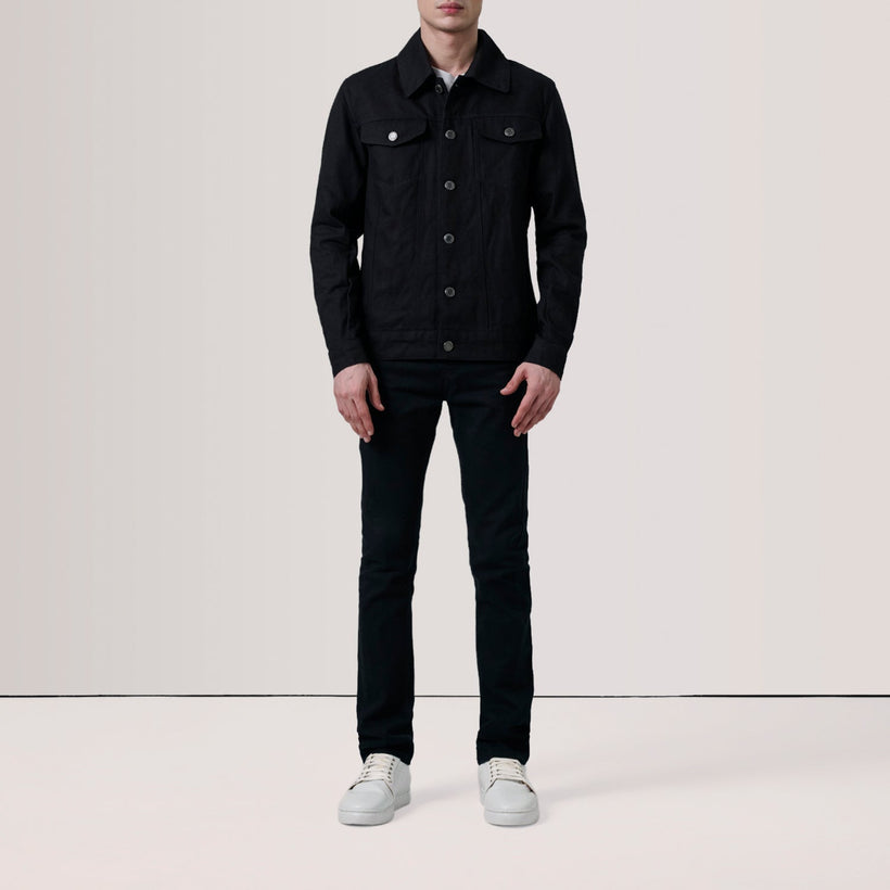 Conard Noir Denim Trucker Veste en Cuir pour Homme