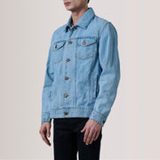 Conard Light Bleu Denim Trucker Veste en Cuir pour Homme For Men - Vue de profil avec coupe de manche ergonomique