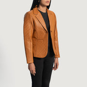 
Brown Sheepskin leather Blazer - Vue arrière montrant la carrure ajustée et l'ourlet net