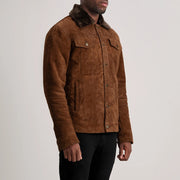 
Brown Goatskin Suede Aviator Jacket - Vue arrière montrant la carrure ajustée et l'ourlet net