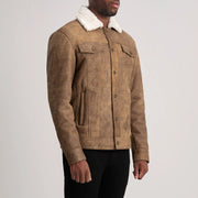 
Distressed Brown Sheepskin Snuffed Aviator Jacket - Vue arrière montrant la carrure ajustée et l'ourlet net