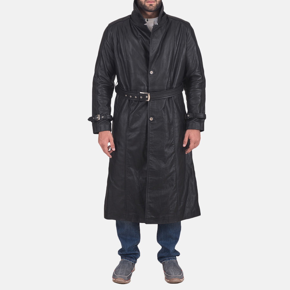 
Daniel Noir Trench-coat en Cuir pour Homme in Black Cowhide Leather - Vue de face & silhouette ajustée | Acheter en ligne