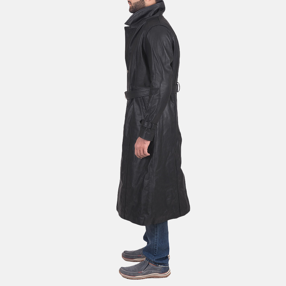 
Daniel Noir Trench-coat en Cuir pour Homme - Vue de profil mettant en valeur la coupe de manche ergonomique
