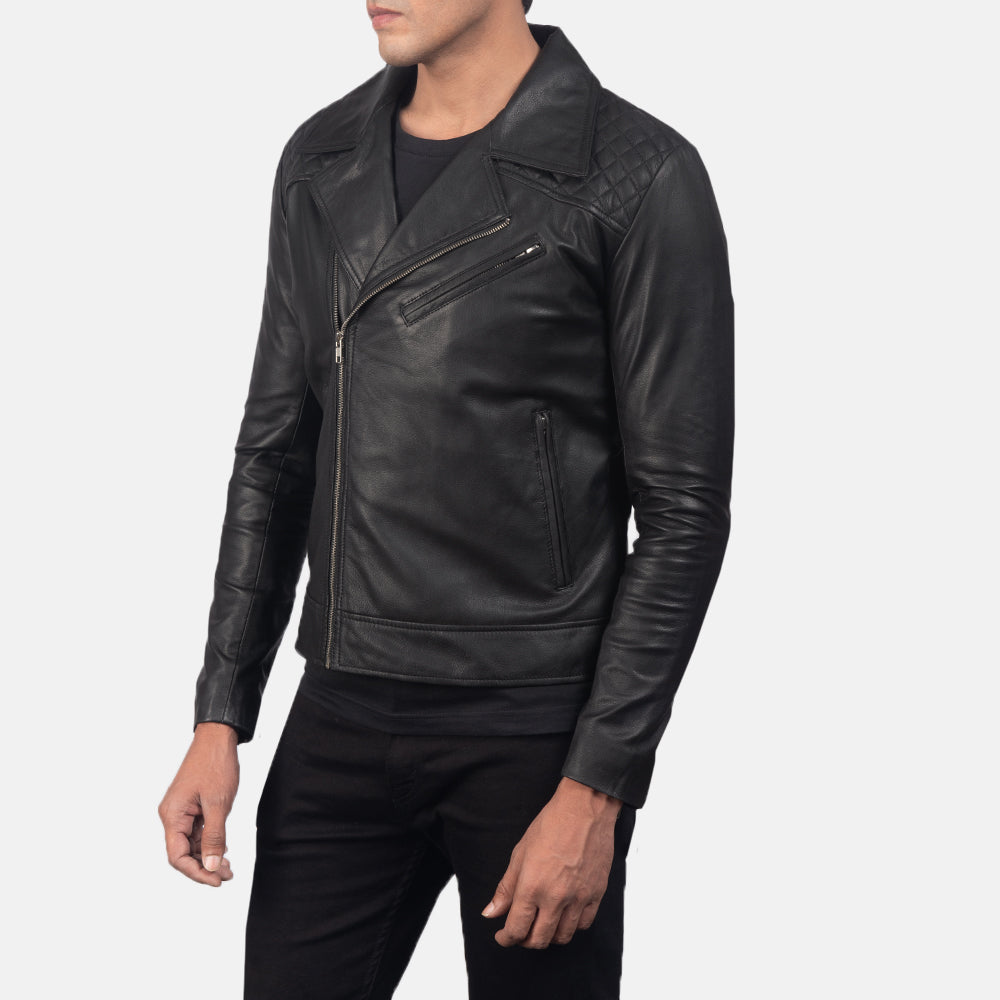 
Distressed Brown Goatskin Leather Biker Jacket - Vue arrière montrant la carrure ajustée et l'ourlet net