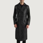 Vue détaillée of Notch &amp; Button Hardware on Delmar Black Leather Double Breasted Coat