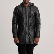 Vue détaillée of Hooded &amp; Zipper with Placket Hardware on Delvin Tan Leather Parka