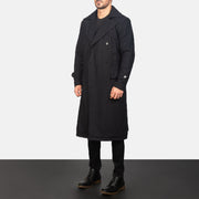 
Black Synthetic Wool Trench Coat - Vue arrière montrant la carrure ajustée et l'ourlet net