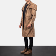 
Distressed Brown Semi-Aniline Snuffed Trench Coat - Vue arrière montrant la carrure ajustée et l'ourlet net