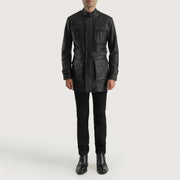 Dolf Noir Veste en Cuir pour Homme - Vue de profil avec coupe de manche ergonomique