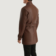 
Vue détaillée of High neck with Belt & Snap button Hardware on Dolf Marron Veste en Cuir pour Homme