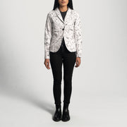 
Vue détaillée of Notch & Button Hardware on Donna Blake Blanc Blazer en Cuir en Cuir pour Femme