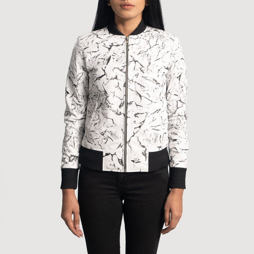 Donna Blake Blanc Blouson Bomber en Cuir pour Femme