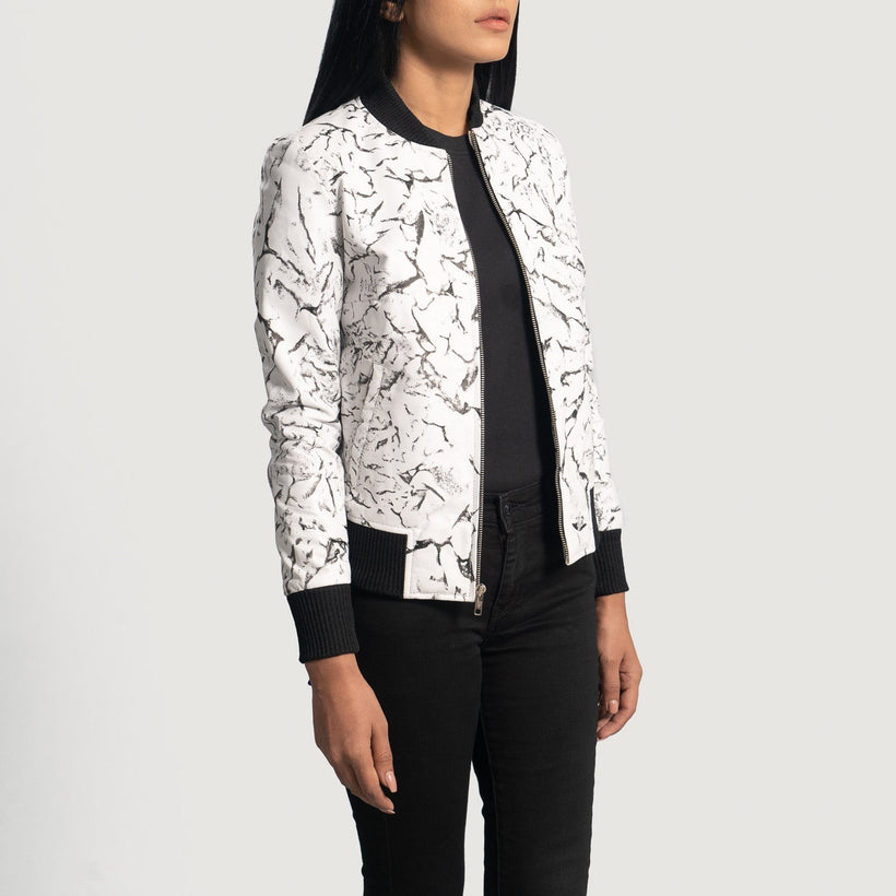 Donna Blake Blanc Blouson Bomber en Cuir pour Femme