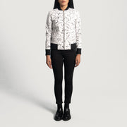 Vue détaillée of Varsity &amp; Zipper Hardware on Women's Donna Blake Blanc Blouson Bomber en Cuir pour Femme