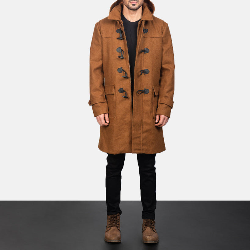 Drake Khaki Wool Hooded Duffle Manteau en Cuir
