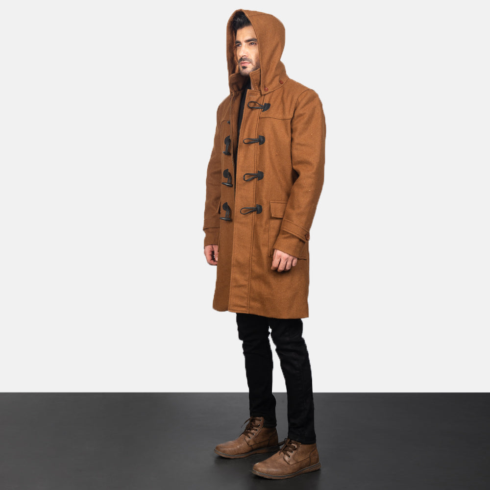 
Khaki Synthetic Wool Trench Coat - Vue arrière montrant la carrure ajustée et l'ourlet net