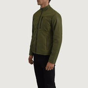 Green Full-Grain Leather Winter Jacket - Vue de dos avec coupe ajustée aux épaules &amp; ourlet soigné