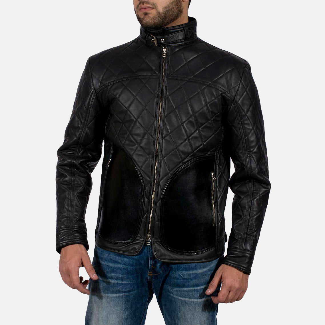 
Equilibrium Noir Veste en Cuir pour Homme in Black Sheepskin Leather - Vue de face & silhouette ajustée | Acheter en ligne