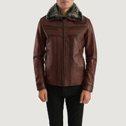 Men's Evan Hart Fur Marron Veste en Cuir pour Homme in Distressed Brown Sheepskin Burnishing - Vue de face &amp; silhouette ajustée | Acheter en ligne