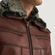 Men's Evan Hart Fur Marron Veste en Cuir pour Homme - Vue de profil avec coupe de manche ergonomique