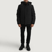
Vue détaillée of Classic Collar & Zipper With Placket. Hardware on Exton Noir Hooded Down Puffer Veste en Cuir pour Homme