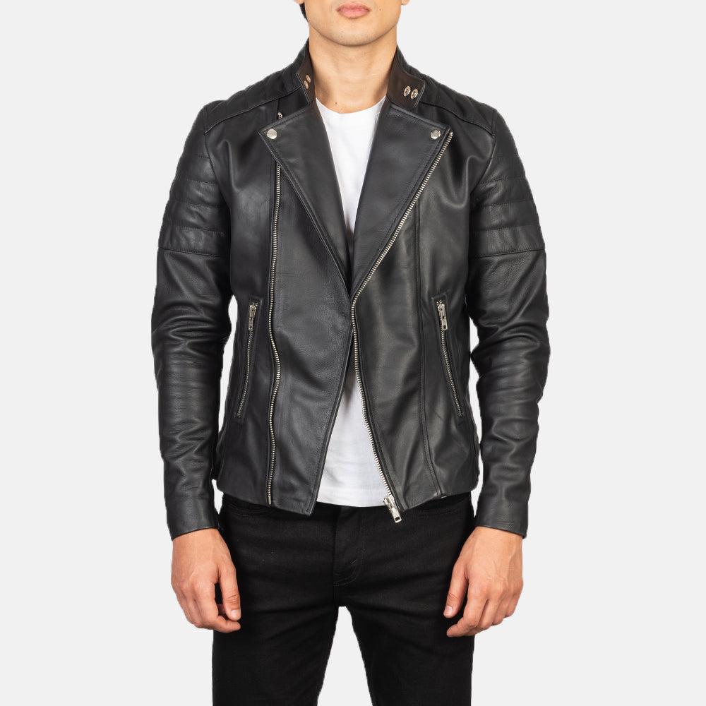 Men's Faisor Mocha Suede Biker Jacket in Mocha Brown Goatskin Suede - Vue de face &amp; silhouette ajustée | Acheter en ligne