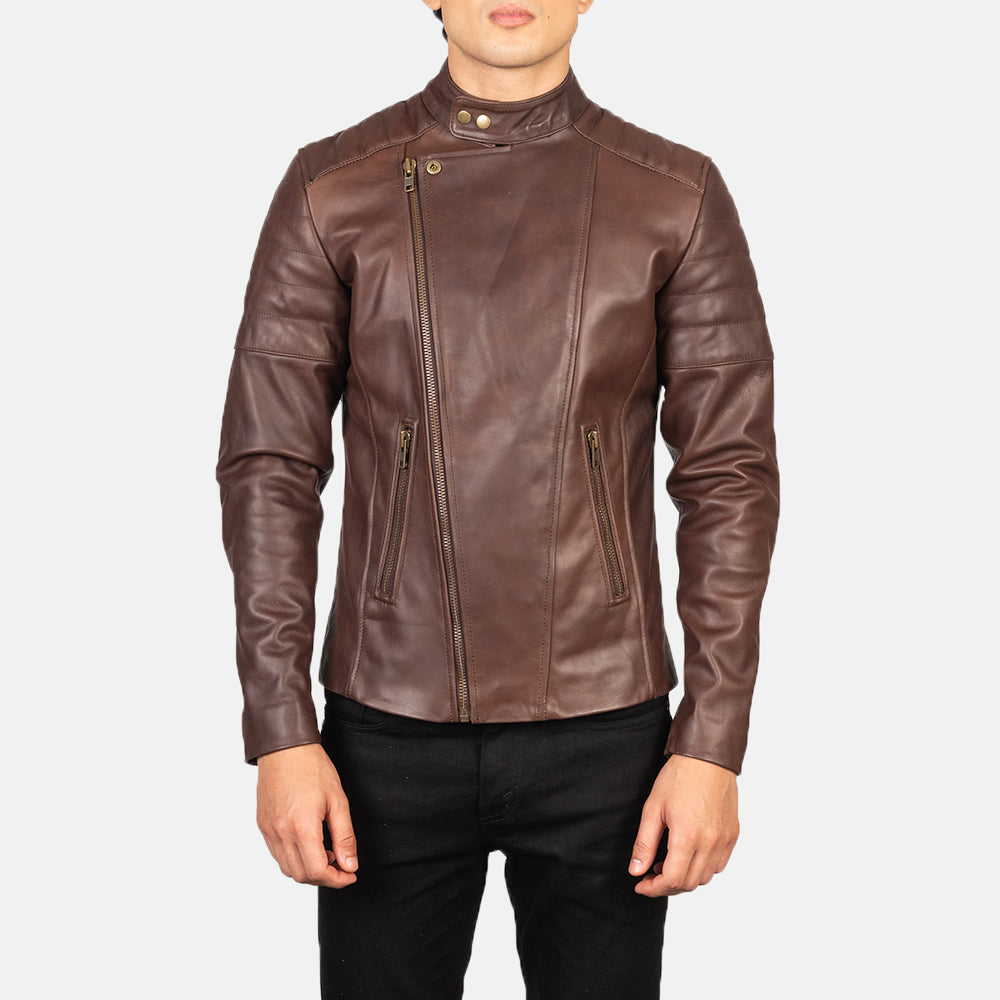 Faisor Mocha Veste Motard en Cuir pour Homme – Vue produit alternative 5