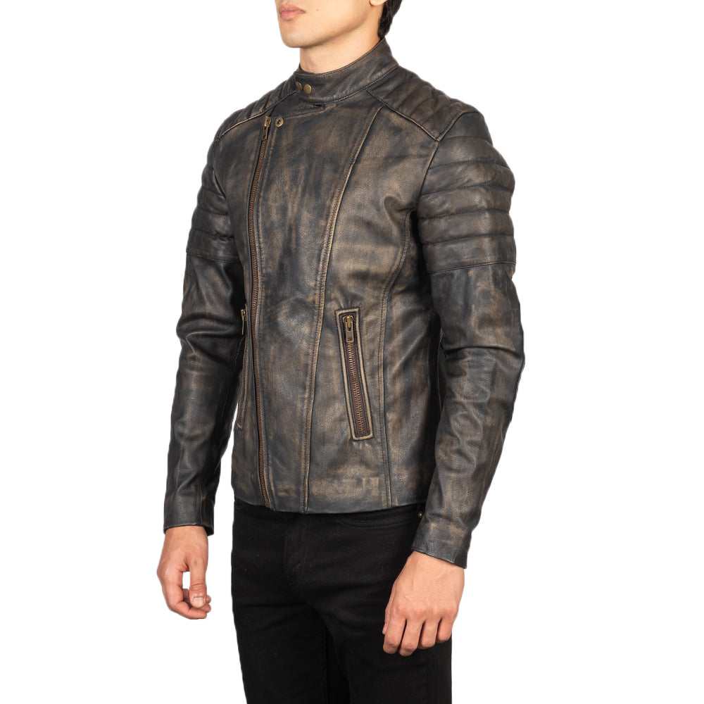 Faisor Mocha Veste Motard en Cuir pour Homme – Vue produit alternative 2