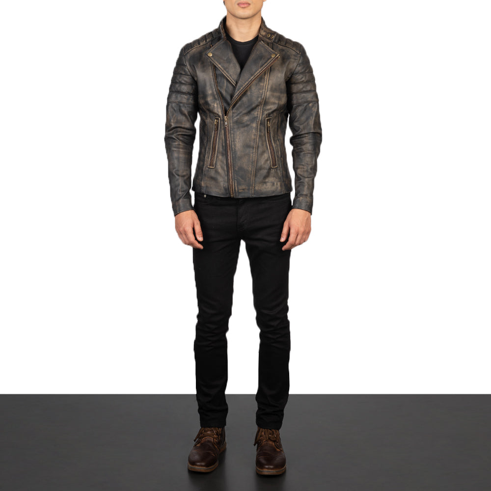 Faisor Mocha Veste Motard en Cuir pour Homme – Vue produit alternative 3