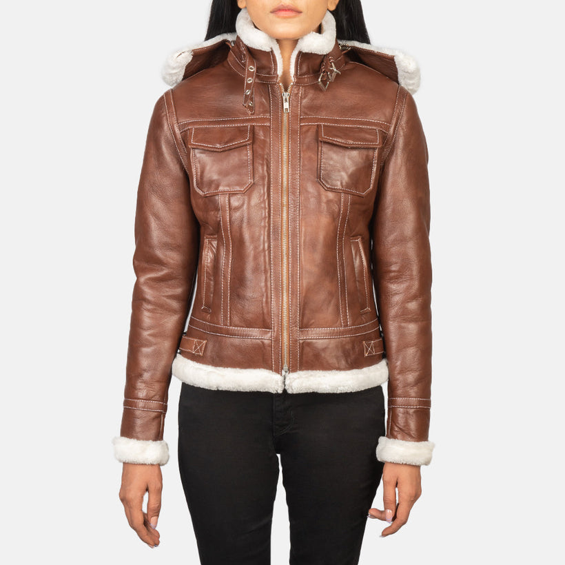 Fiona Hooded Veste en Peau Lainée pour Femme