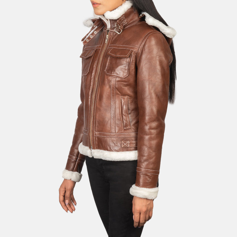 Fiona Hooded Veste en Peau Lainée pour Femme