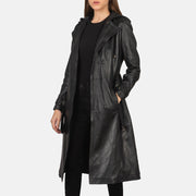 
Fixon Hooded Noir Trench-coat en Cuir pour Femme in Black Sheepskin Leather - Vue de face & silhouette ajustée | Acheter en ligne