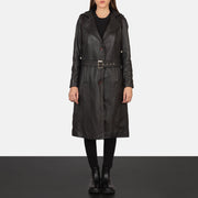 
Fixon Hooded Marron Trench-coat en Cuir pour Femme - Vue de profil mettant en valeur la coupe de manche ergonomique
