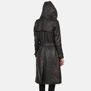 
Vue détaillée of Hooded & Button + Belt Hardware on Fixon Hooded Marron Trench-coat en Cuir pour Femme