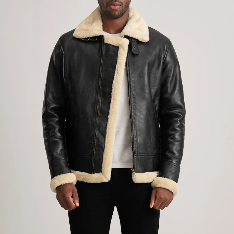 Francis B-3 Noir Blouson Bomber en Cuir pour Homme