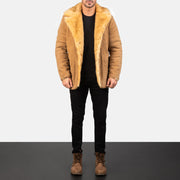 Men's Furlong Beige Leather Coat - Vue de profil avec coupe de manche ergonomique