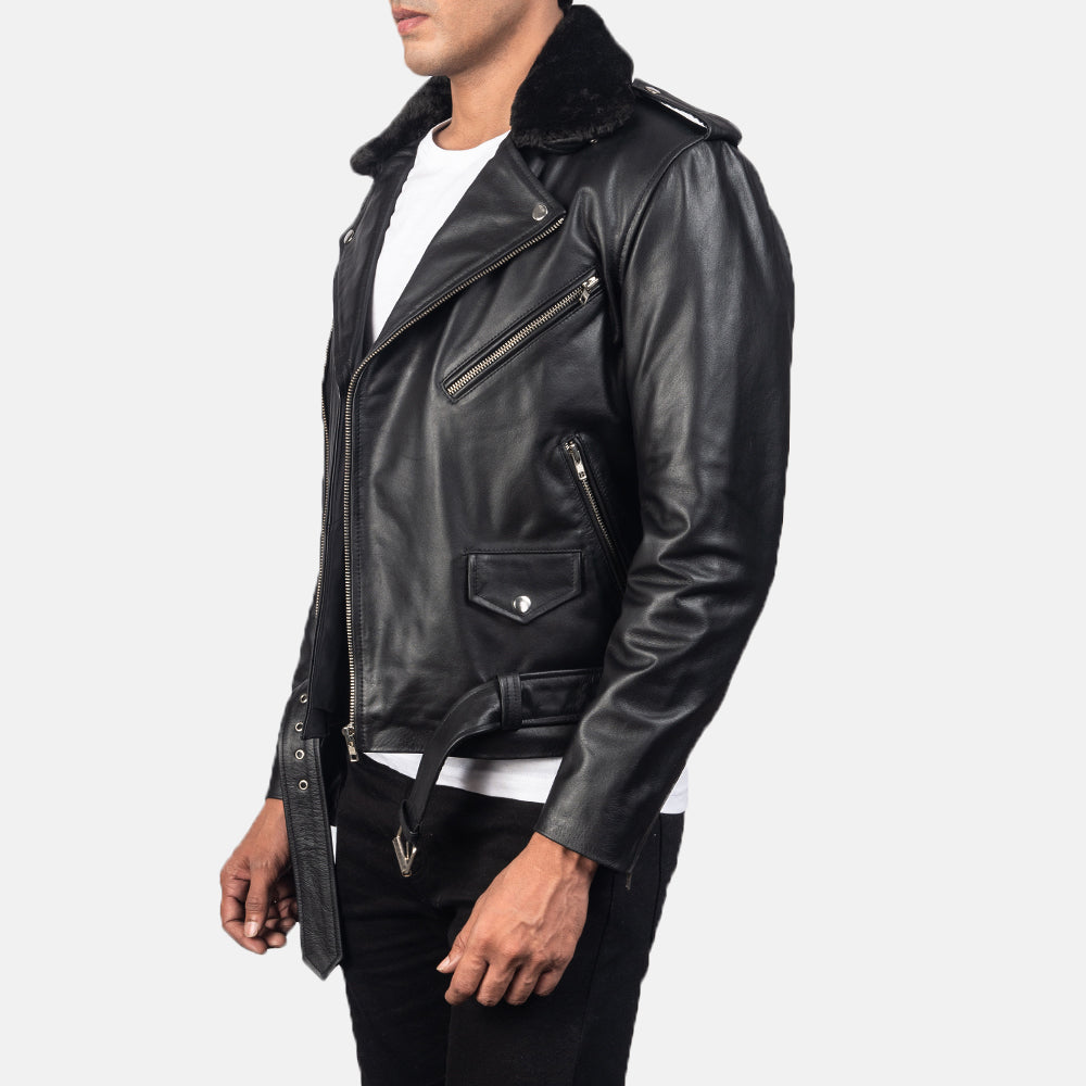 Black Cowhide Leather Biker Jacket - Vue de dos avec coupe ajustée aux épaules &amp; ourlet soigné