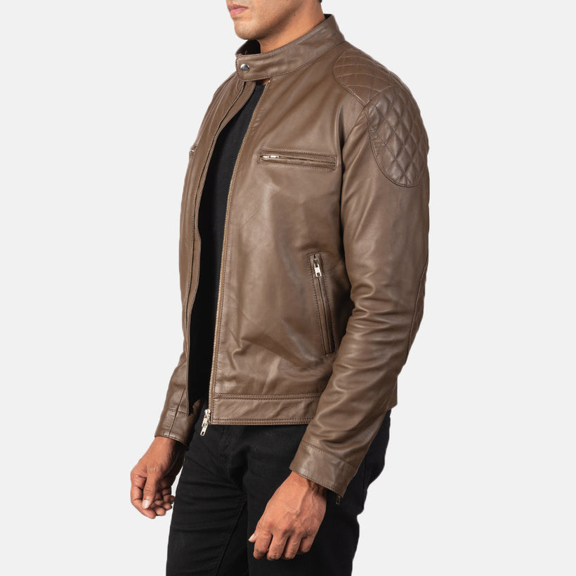 Gatsby Moka Veste Motard en Cuir pour Homme