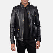 Germain Noir Veste en Cuir pour Homme - Vue de profil avec coupe de manche ergonomique