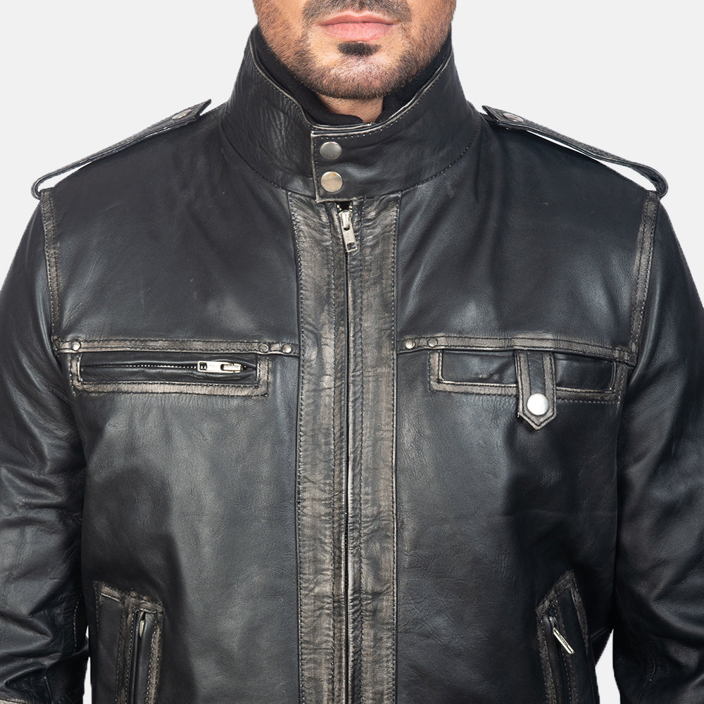 
Glen Street Noir Blouson Bombardier en Cuir pour Homme - Vue de profil mettant en valeur la coupe de manche ergonomique