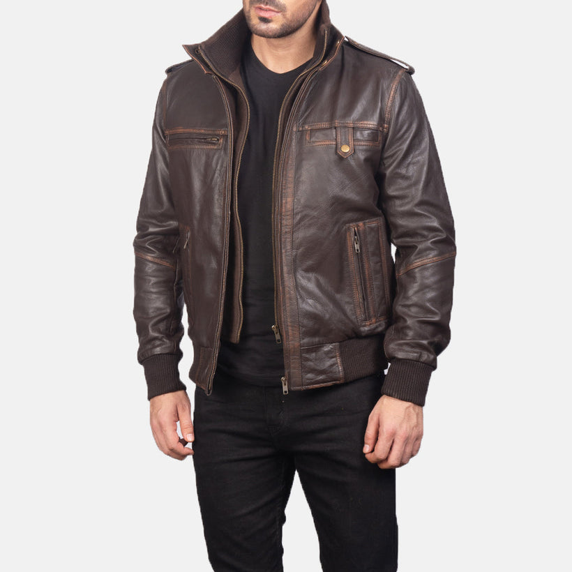 Glen Street Marron Blouson Bombardier en Cuir pour Homme