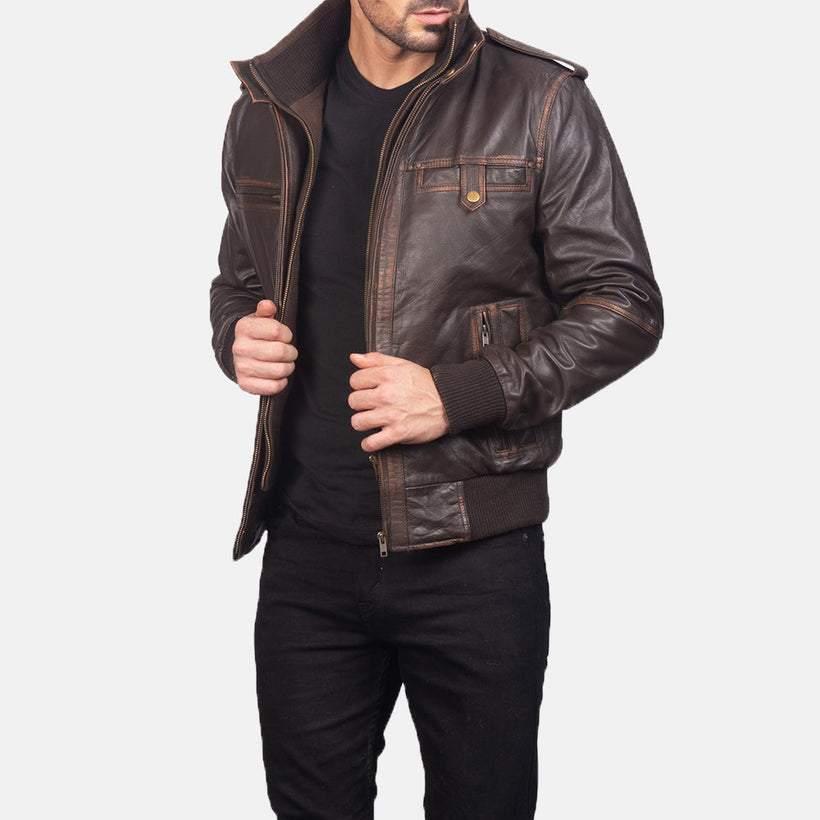 Glen Street Marron Blouson Bombardier en Cuir pour Homme